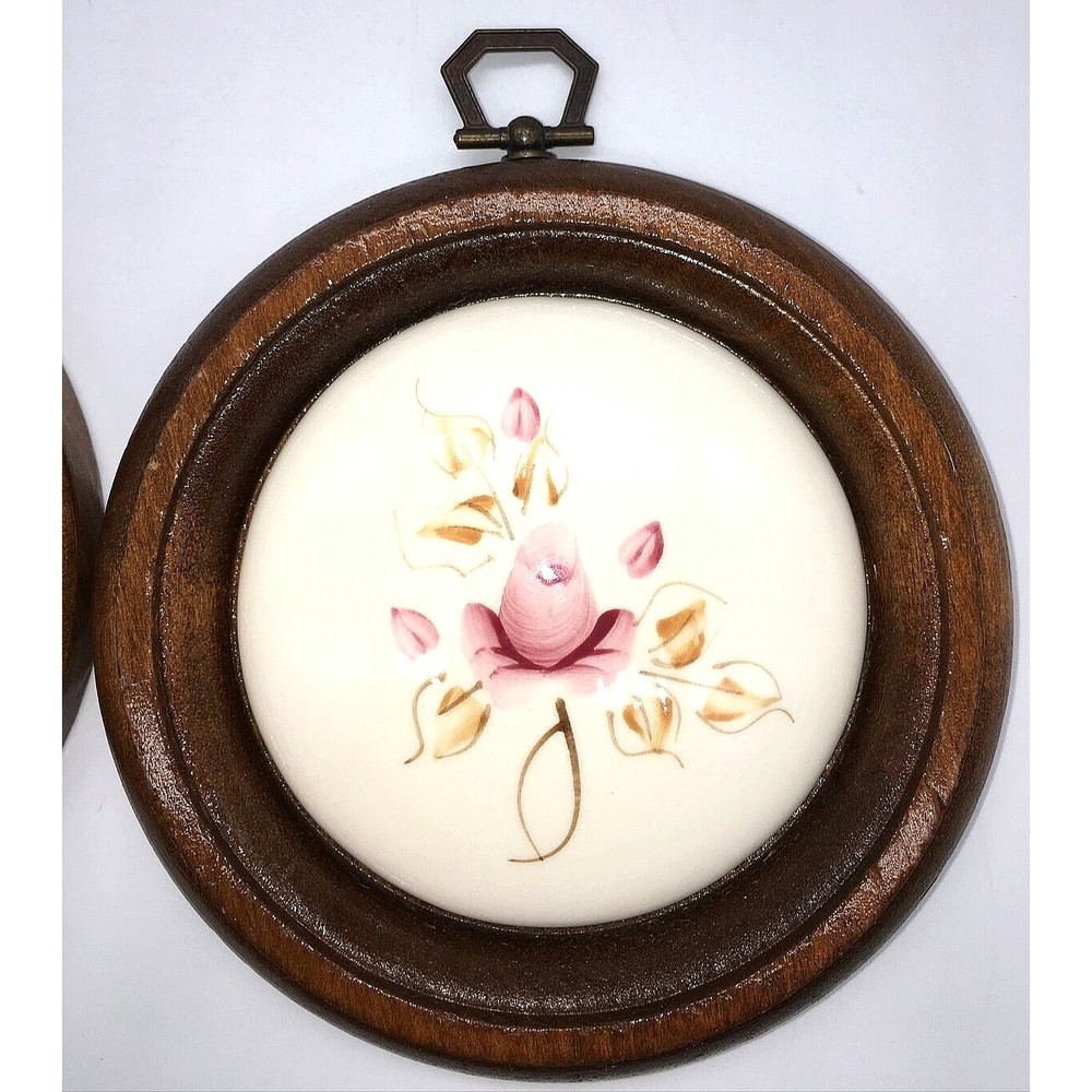 Vintage Set of 2 Homco Lasting Products Ceramic Wall Hanging Rose Hand Painted - Picture 2 of 12